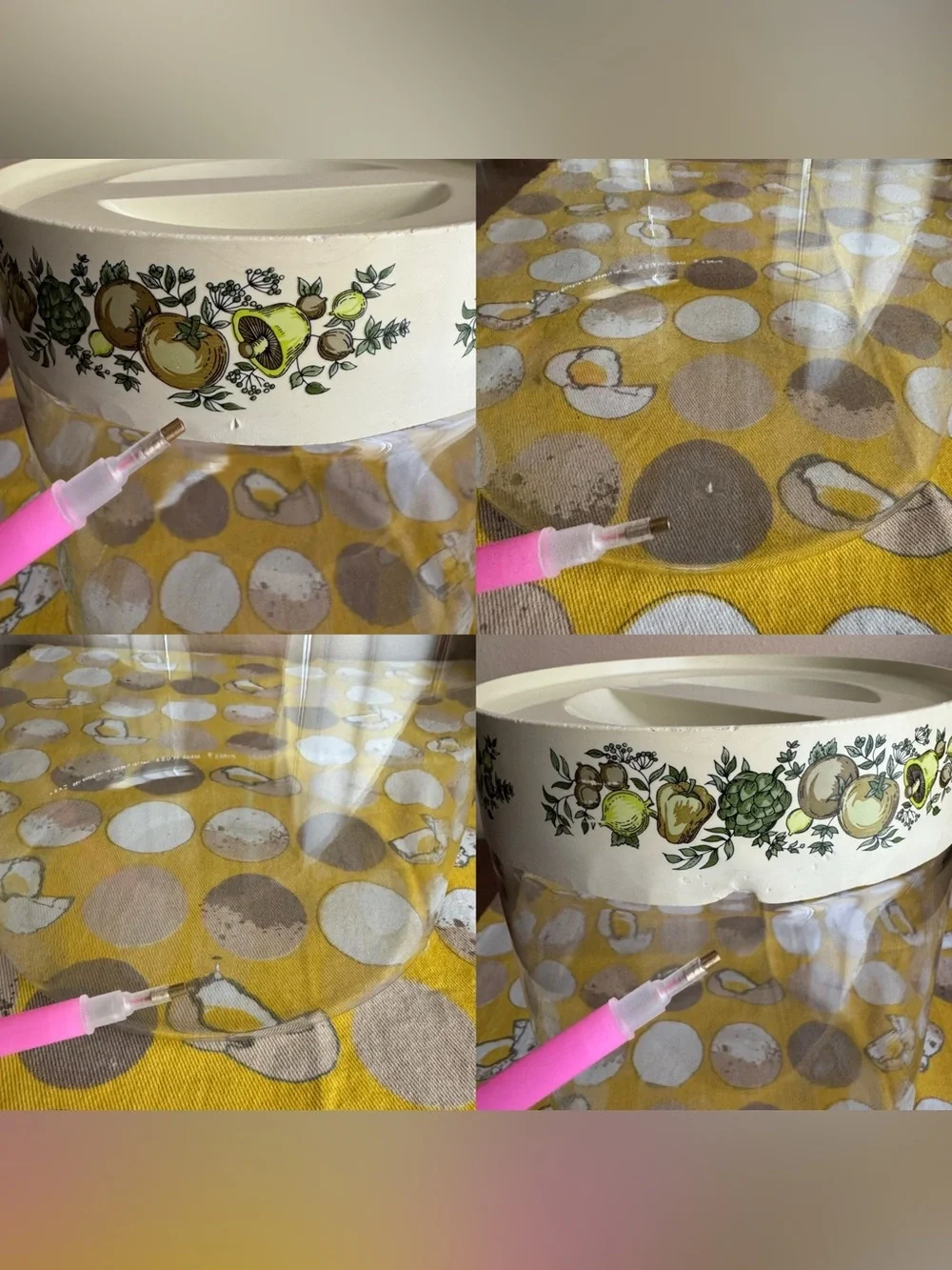 Vintage Pyrex Spice of Life circular storage canister with lid